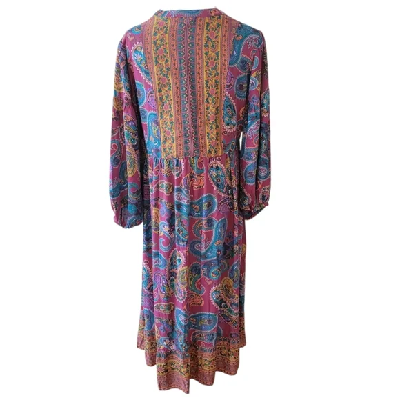 World‎ Market Berry Pink Paisley Print Midi Length Dress Size SM-M - Picture 5 of 6